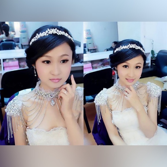 Rhinestone/Tulle Frills Bridal Shoulder Tassel, Glam Coverup for Strapless Dress - Picture 1 of 4